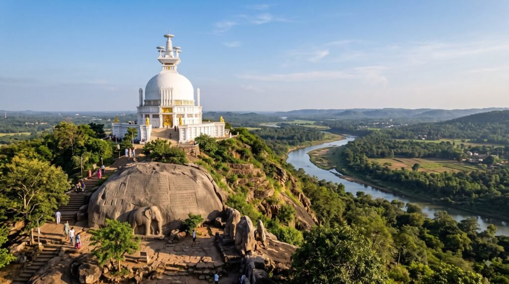 Dhauligiri Shanti Stupa on the Daya river bank