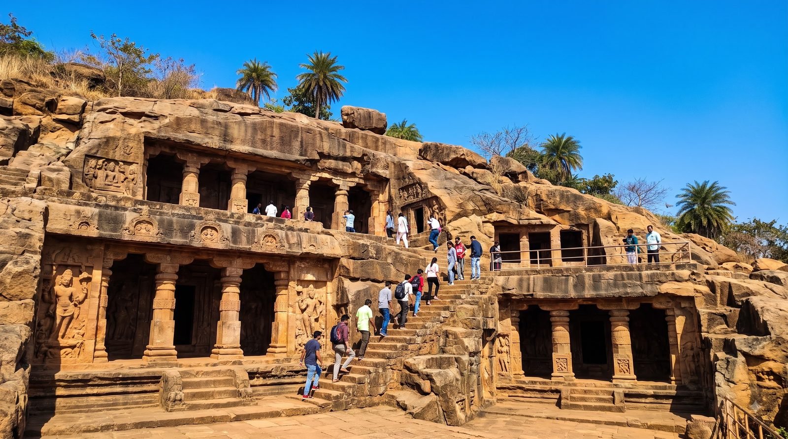 Visitors exploring Khandagiri Caves